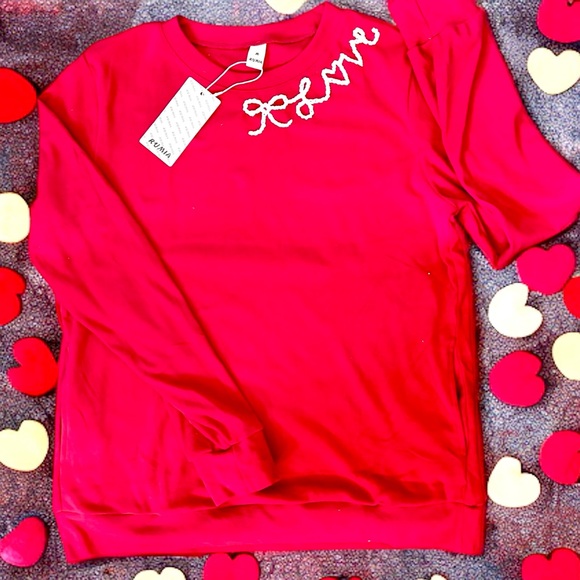 Tops - Dark Pink Valentines Love Hand Drawn and Hand Embroidered Sweatshirt NWT